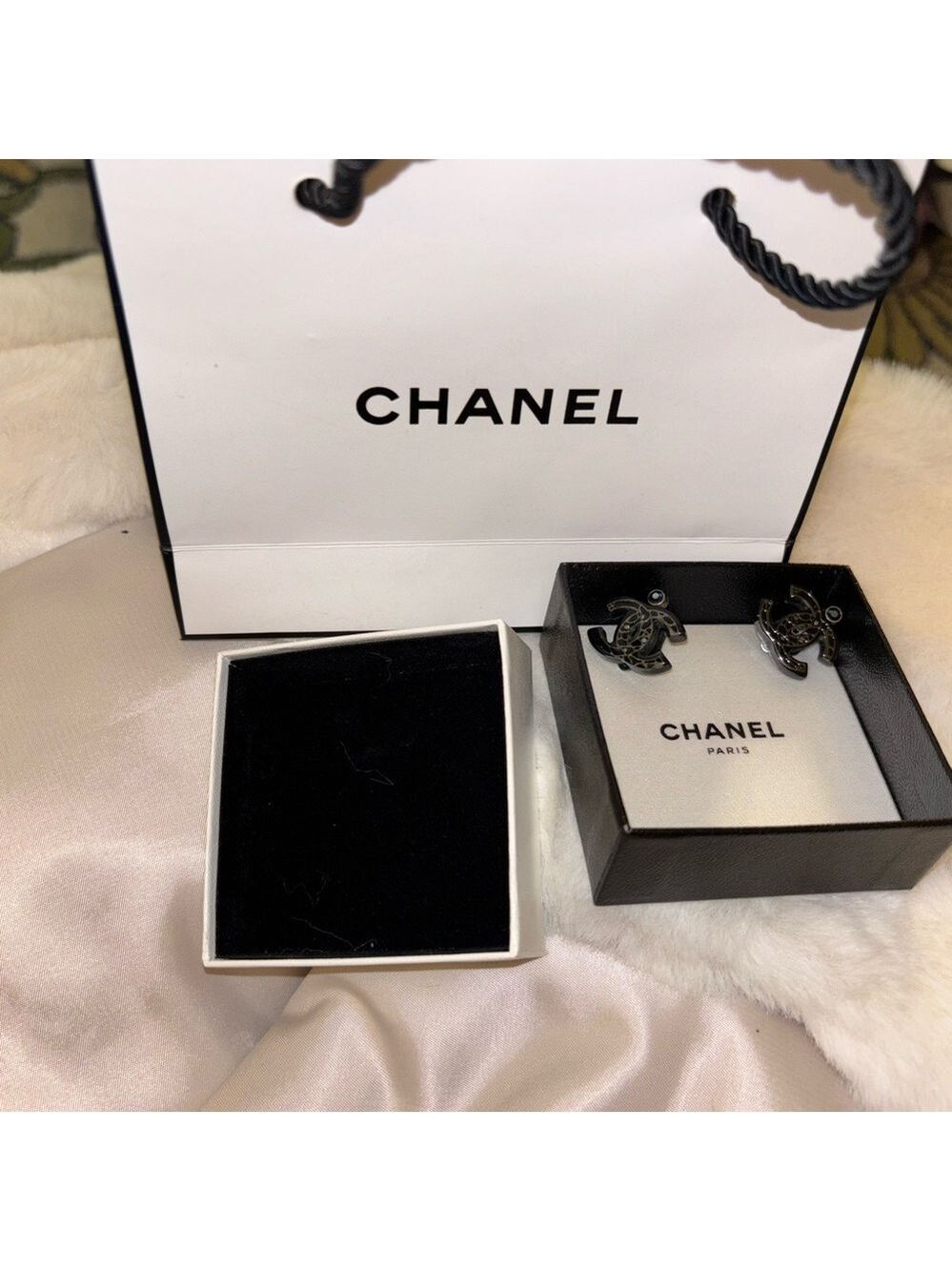 CHANEL Blue Crystal Logo Earrings - Authentic- with Box/Bag - Picture 8 of 13